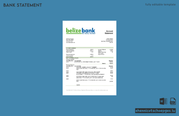 Belize Belizebank Kontoauszugsbeispiel (Vorschau)